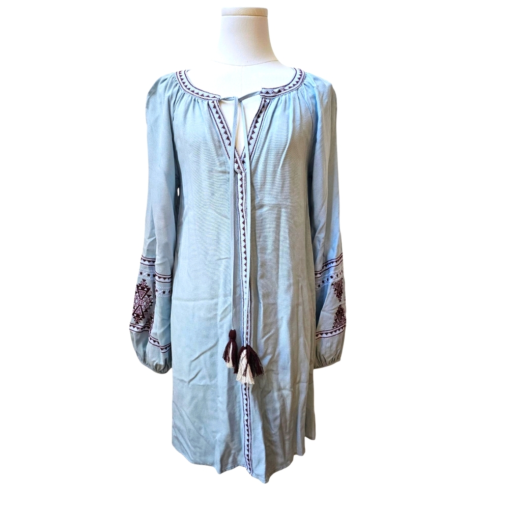Blue Rain Francesca's Boho Embroidered Mini Dress Blue Size S